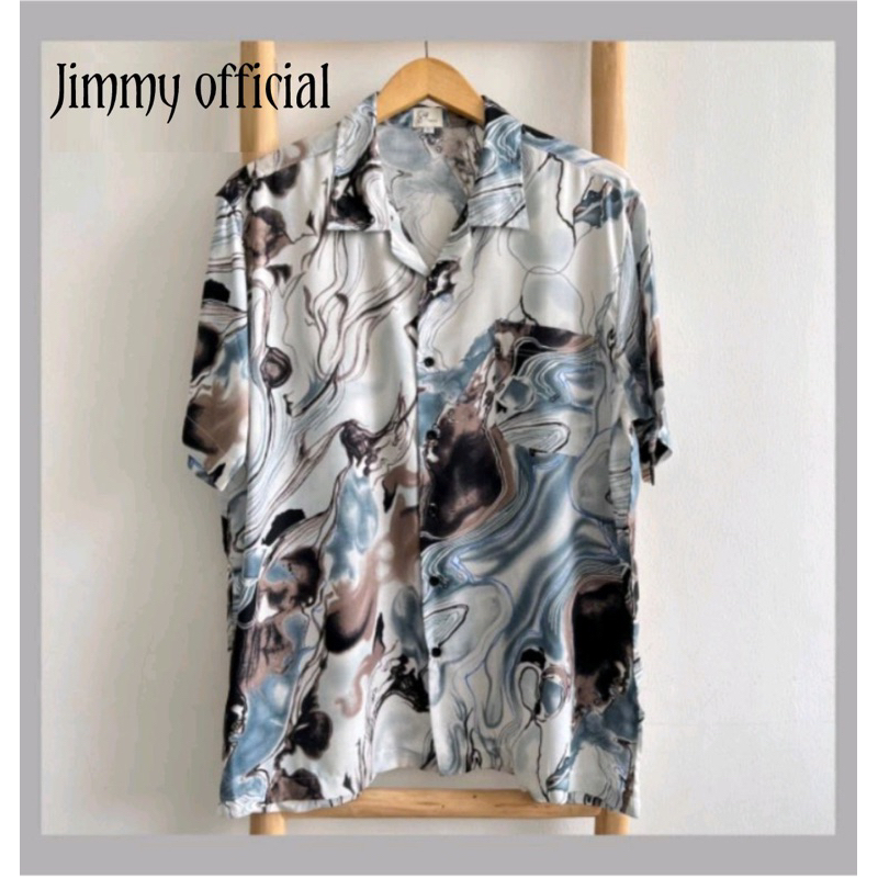 Kemeja Pria Hawai/ Kemeja Pantai Abstrak Vintage Casual Lengan Pendek Retro Bahan Rayon Viscose import adem-Galaxy