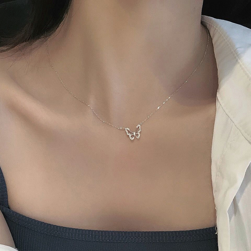 COD❤️Kalung Kupu-Kupu Rantai Wanita Fashion Korea Hollow Hias Berlian