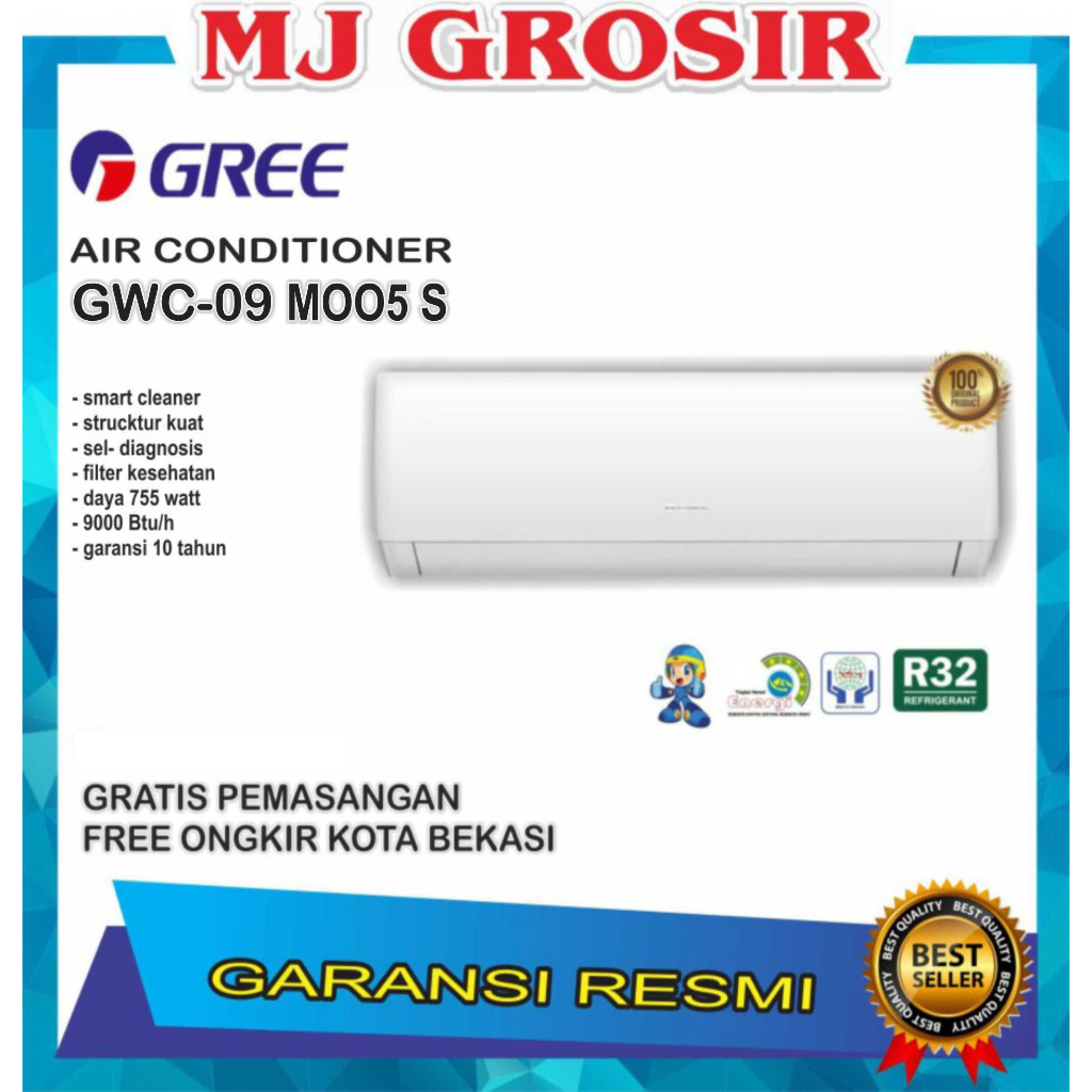 AC GREE GWC 09 MOO5S 1PK + PASANG R32 STANDARD SUPER COOL