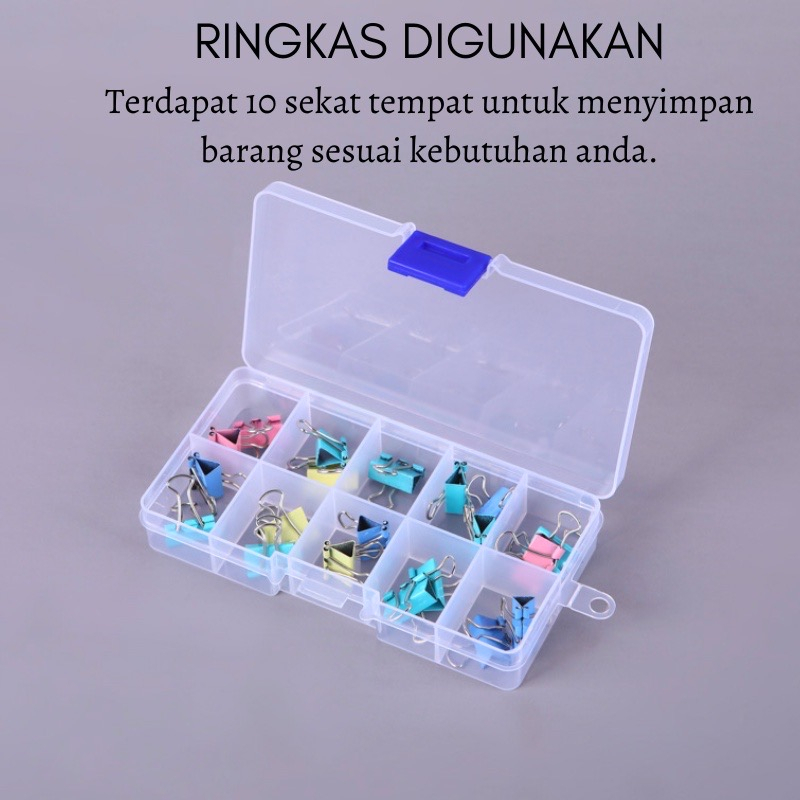 Kotak Box Penyimpanan Serbaguna 10 Sekat Transparant Obat vitamin perhiasan kapsul tablet