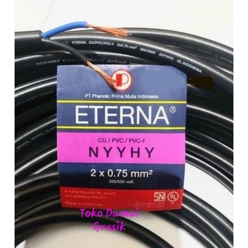 Eterna kabel NYYHY 2x0,75 eceran. kabel serabut hitam