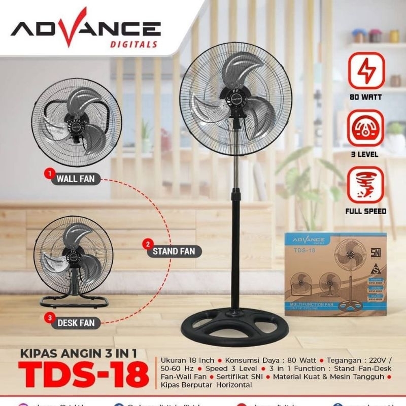 KIPAS ANGIN ADVANCE TDS-18 3in1 multifungsi TDS 18 tds18 / KIPAS ANGIN ADVANCE TDS18 18INC GARANSI RESMI