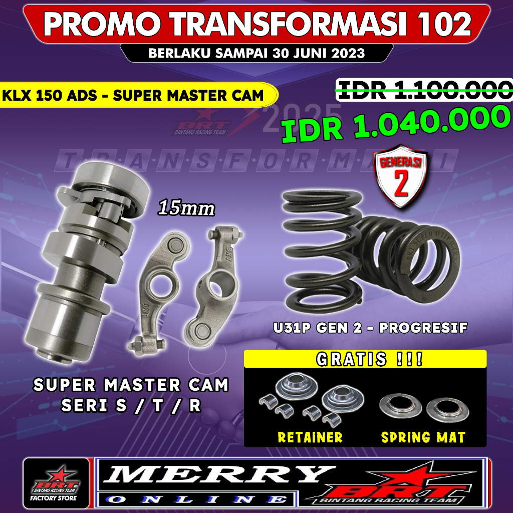 Promo 102 Super Master Cam ADS BRT Noken as KLX 150 Per Klep super Universal U31L - oval progresive