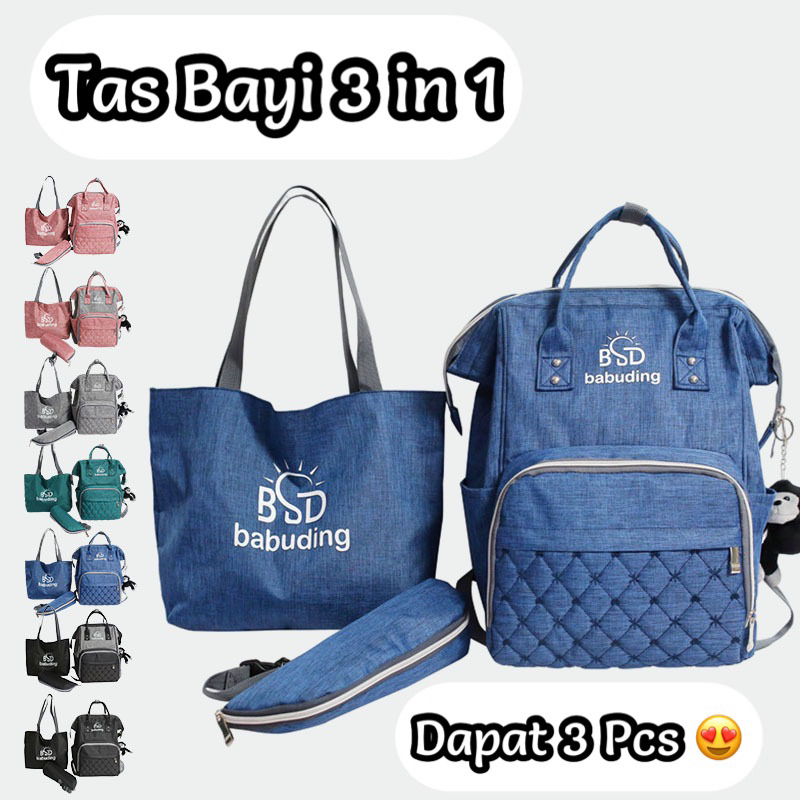 TAS BAYI 6019 - RANSEL BAYI 3 IN 1 MULTIFUNGSI “BSD babuding + FREE BONEKA MONKEY” TAS PERLENGKAPAN BAYI TAS TRAVEL BAYI TAS DIAPER - F1