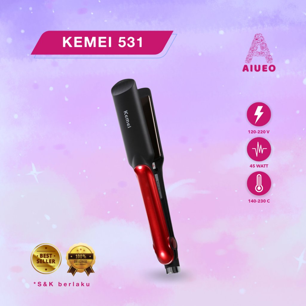 AIUEO | Catokan Kemei Murah 531 Curly Straight Lurus Keriting Alat Catok Rambut 2 in 1 3 in 1 Promo COD