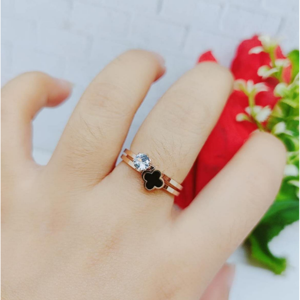 Cincin Titanium 2Susun Permata Perhiasan Fashion R21/22