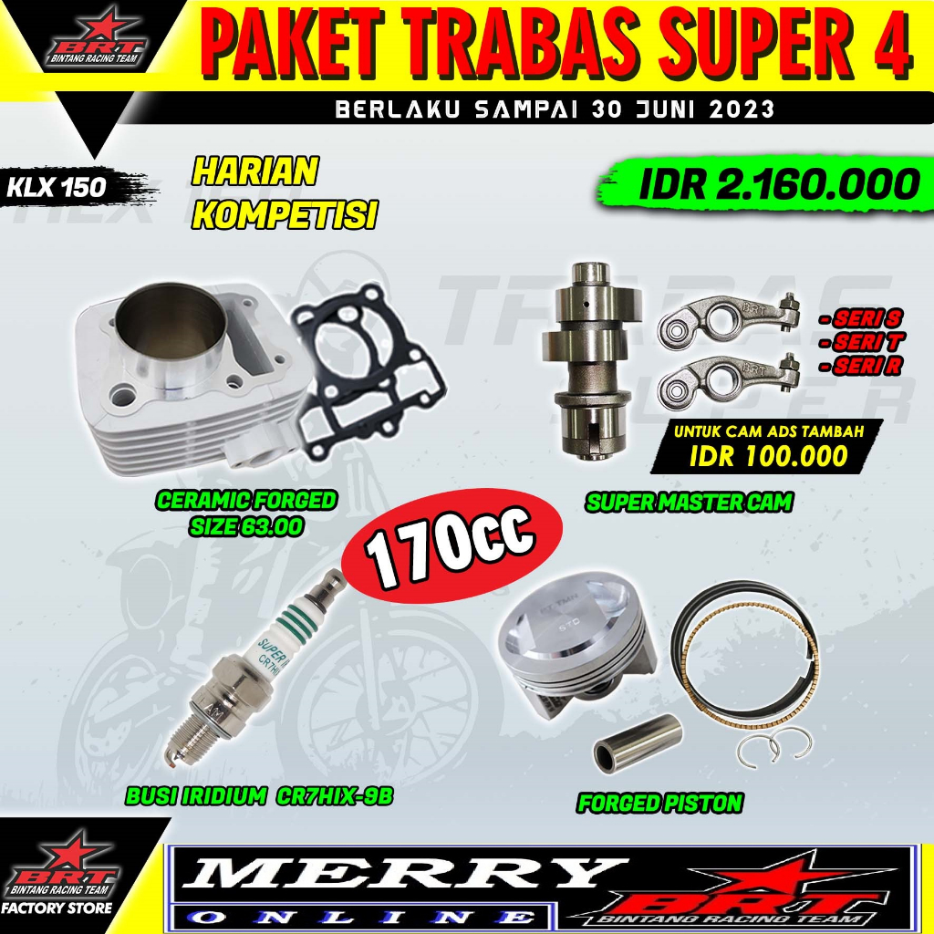 Trabas Super 04 BRT Bore Up KLX 150 BF Blok Ceramic 63mm Noken as Pelatuk Roller