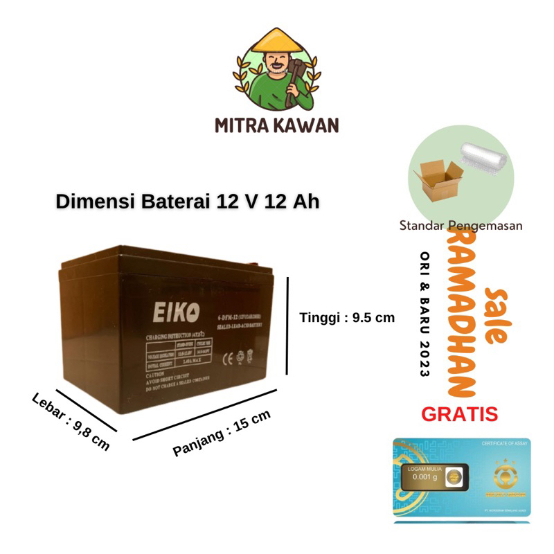 Baterai 12V 12Ah Aki Motor Listrik Baterai Mainan Mobil Mobilan