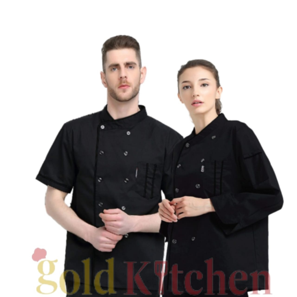 Baju Chef Baju Koki Chef Jacket Baju Kitchen Sergam koki Lengan Panjang Pendek Pria Wanita Bahan Drill