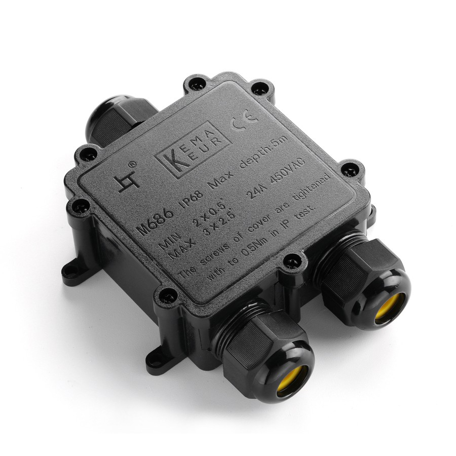 Outdoor Junction Box Waterproof Sambungan Kabel Anti Air IP68 3ways / Anti Air Konektor Box /