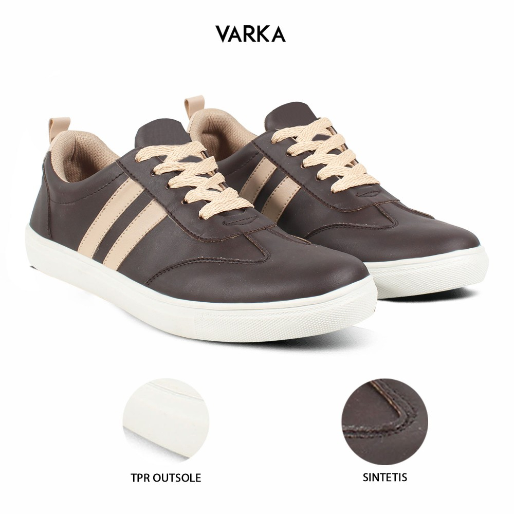 Sepatu Sneakers Wanita V 5378 Brand Varka Sepatu Kets Kuliah Kerja Jalan Jalan Trendy Berkualitas Warna Coklat