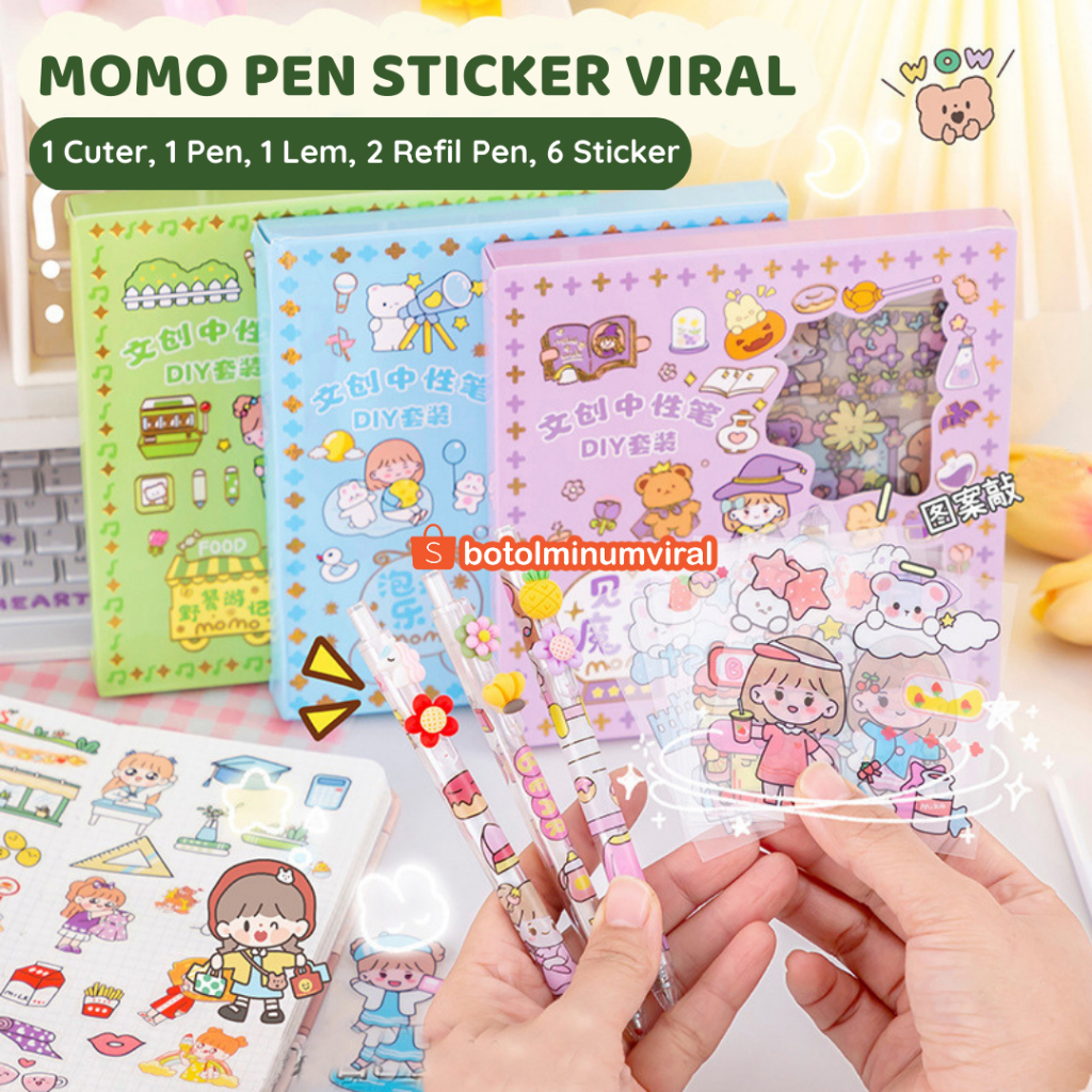 Sticker Momo DIY Pen Bolpen Viral Scrapbook Stiker 2D 3D Korea Hadiah