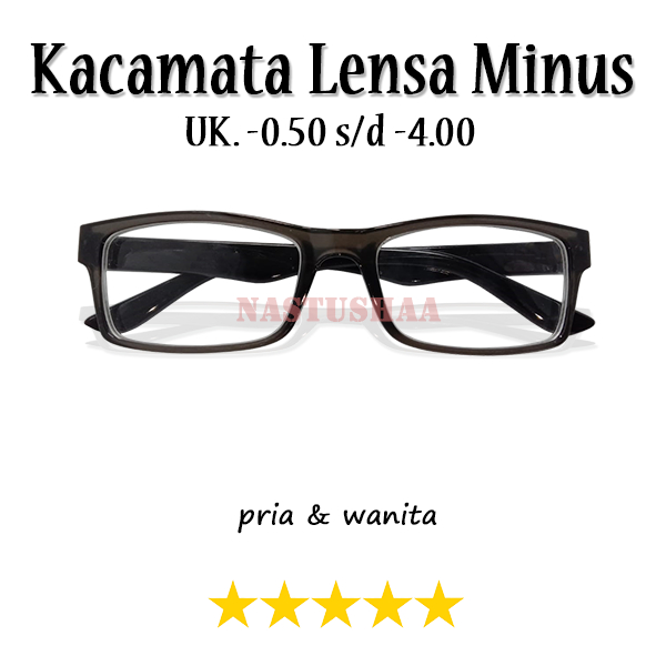 Kacamata Minus Uk. -0.50 sampai -4.00 Model Bingkai Kotak Abu Tua Kacamata Rabun Jauh Untuk Pria dan Wanita Unisex NOCASE