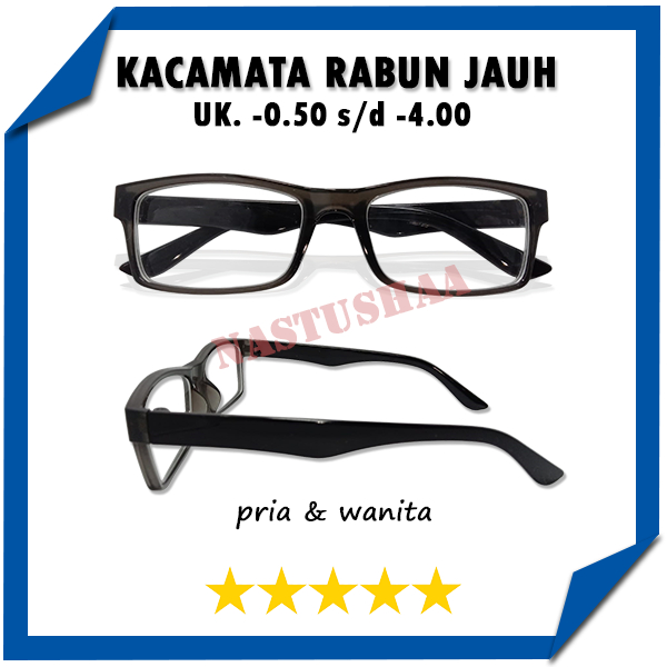 Kacamata Minus Uk. -0.50 sampai -4.00 Model Bingkai Kotak Abu Tua Kacamata Rabun Jauh Untuk Pria dan Wanita Unisex NOCASE