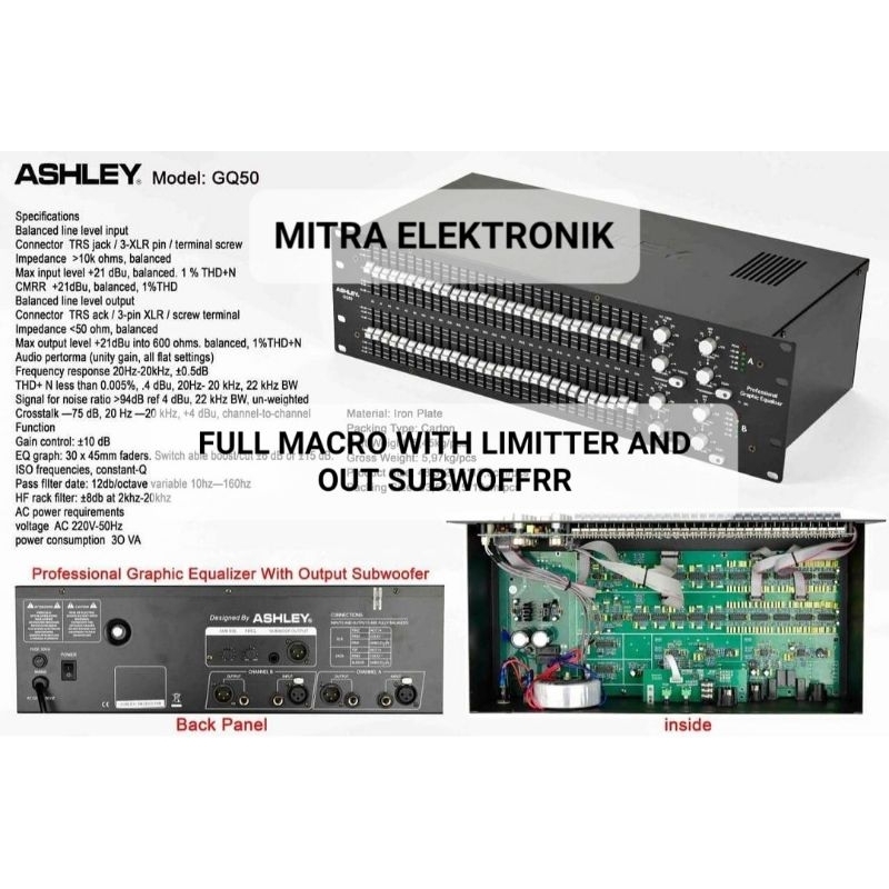 Equalizer ASHLEY GQ50 FULL MACRO WITH OUT SUBWOOFER DAN LIMITER ASHLEY GQ 50 EQ Ashley gq50 Original