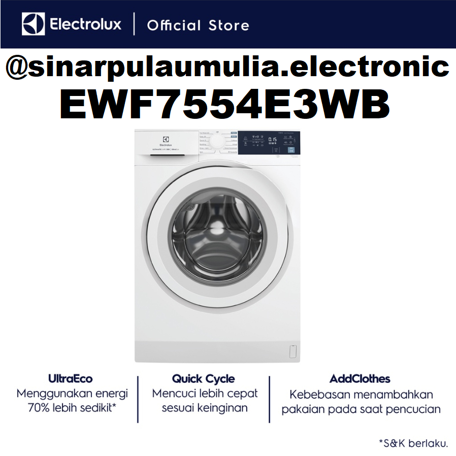 Electrolux Mesin Cuci Front Loading 7.5 KG UltimateCare 300 - EWF7554E3WB / EWF 7554 E3WB / EWF 7554