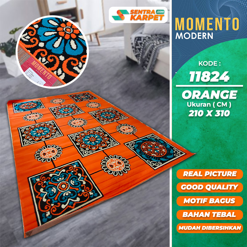 Karpet Rumah Murah - Momento 11824 orange  | Ukuran : 210 x 310  | Pusat Grosir Karpet | Sentra Karp