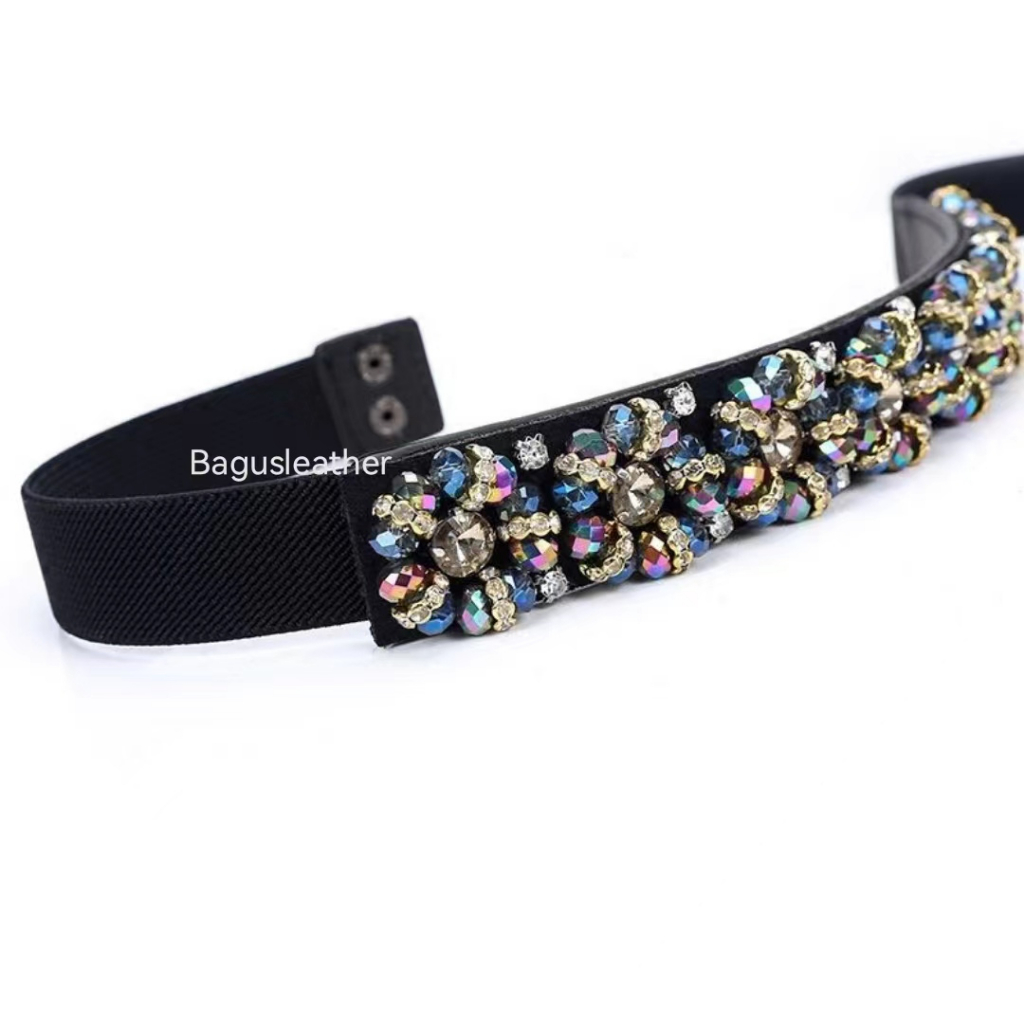 BGS-295 Belt Wanita Bunga Crystal, Ikat Pinggang Wanita Mutiara Elastis, Gesper wanita Import Kekinian Fashion