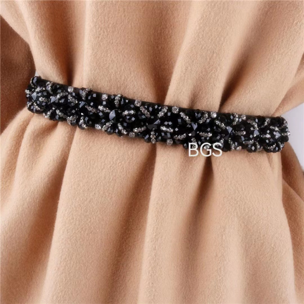 BGS-295 Belt Wanita Bunga Crystal, Ikat Pinggang Wanita Mutiara Elastis, Gesper wanita Import Kekinian Fashion