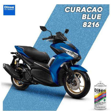 Pilox Diton Curacao Blue 8216 300ml Warna Biru Metalik Metallic Sepeda Motor Mobil