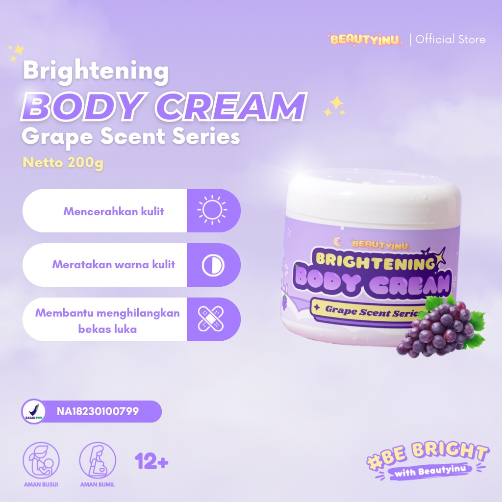 Beautyinu Brightening Body Cream Grape Scent Bleaching Badan Pemutih Badan BPOM Body Bleaching Whitening Body Cream