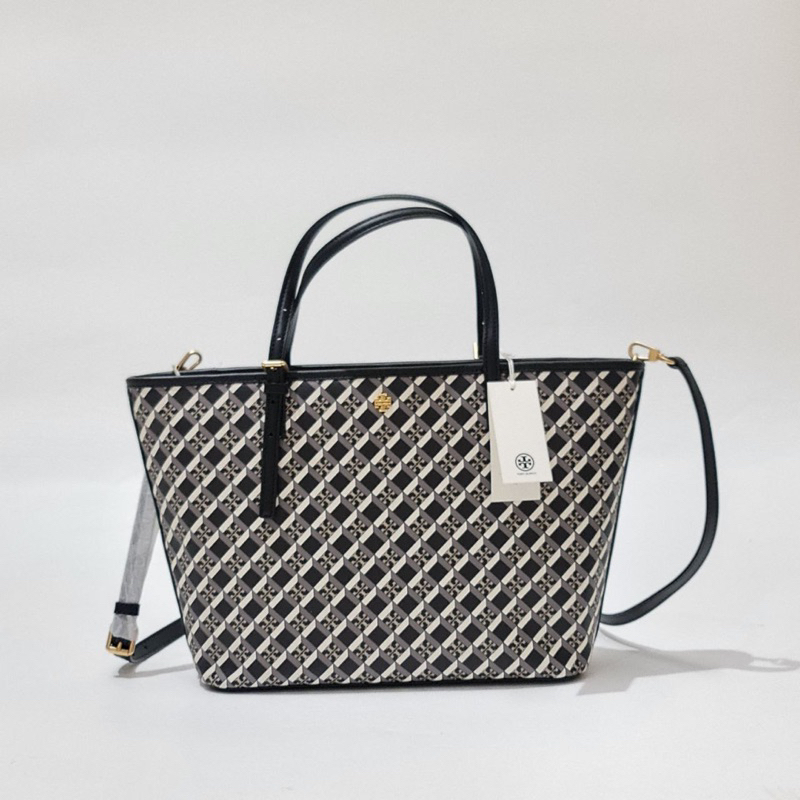 TB GEO LOGO MINI ZIP TOP TOTE BLACK  GEO LOGO ALOVER 30/44×25×10