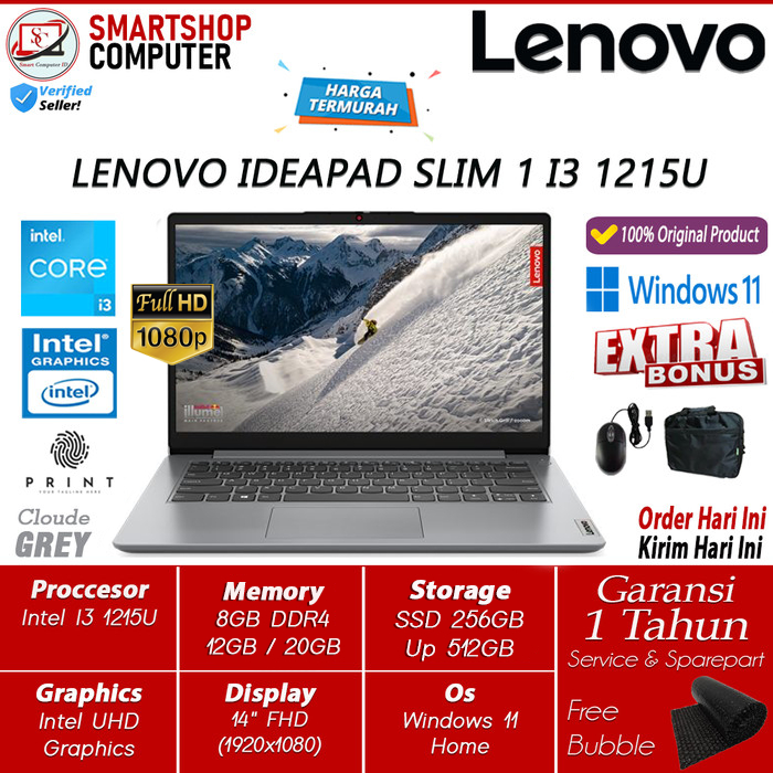 Laptop Lenovo Ideapad Slim 1i Intel I3 1215U 12GB 512GB SSD FHD WIN11