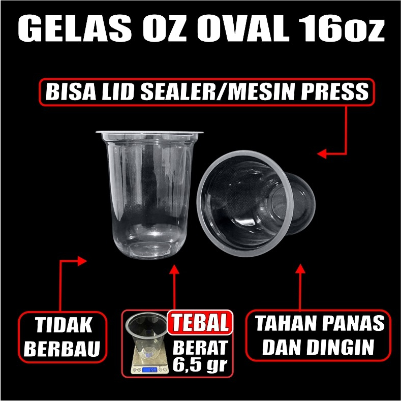 Gelas oz Oval 16oz Bening Cup Plastik Bulat Round Per Dus Murah SBY