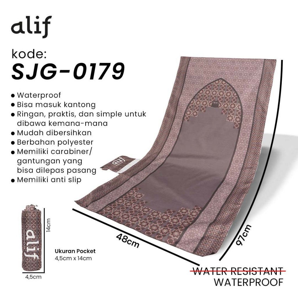 ALIF SAJADAH GENGGAM TRAVEL / SAKU / PORTABLE / WATERPROOF ( ALIF MODERN WEAR SJG-0179 )