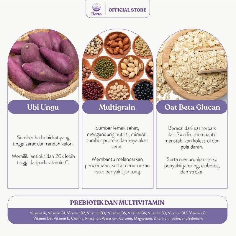 HOTTO PURTO MULTIGRAIN With Purple Potato 1 POUCH - 16 SACHET Ubi Ungu Oatmeal Sereal Powder Bubuk Makanan / Meal Replacement/ tinggi Serat / Secangkir HOTTO