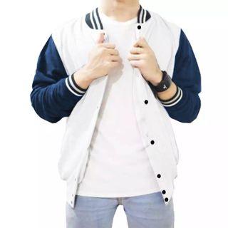 INDO - Jaket Basebal Pria Wanita Varsity Polos | Jaket Baseball Varsity Putih Termurah