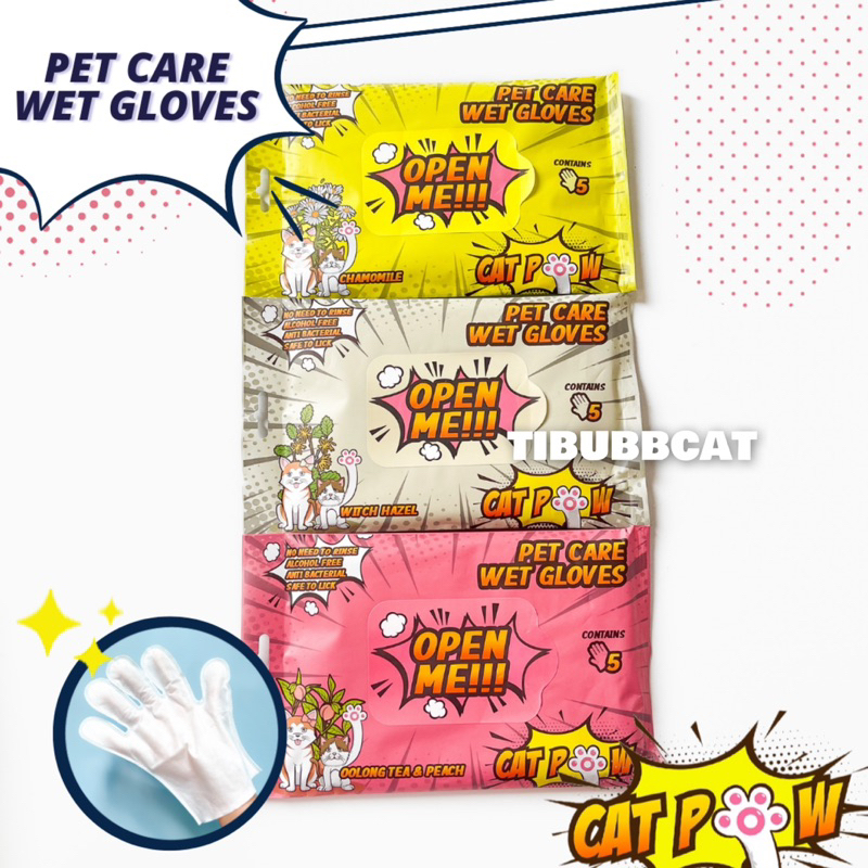 CATPOW Pet Wet Gloves Mandi Tanpa Air Kucing dan Anjing Anti Reog