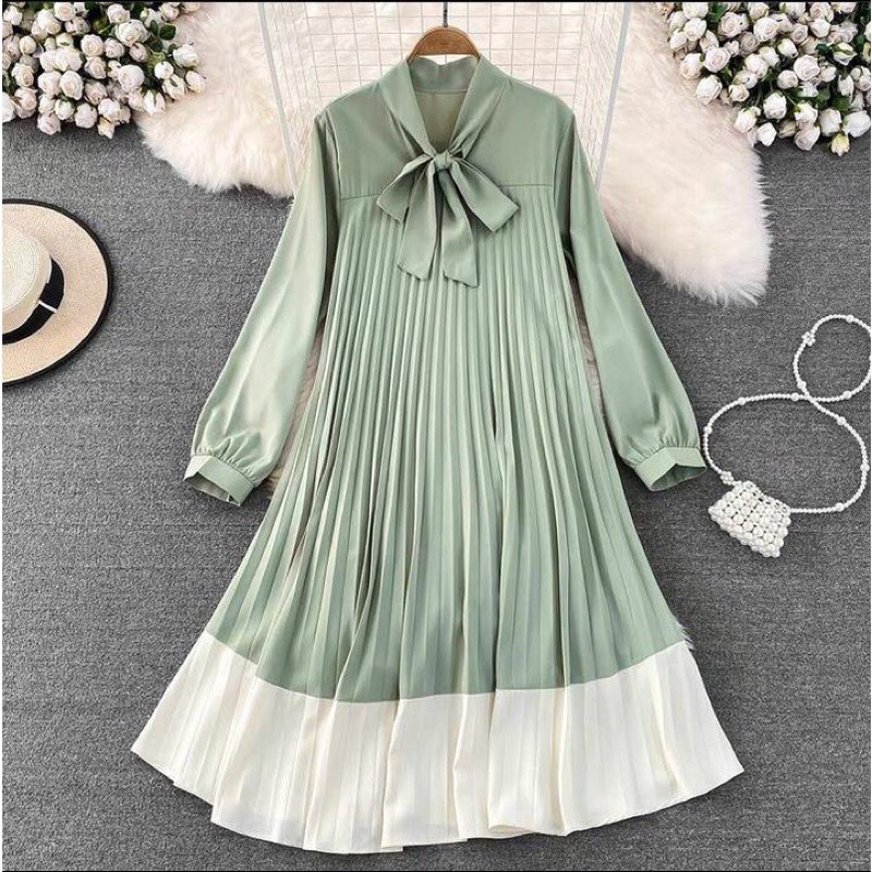 Terusan Plisket Wanita Korea Style