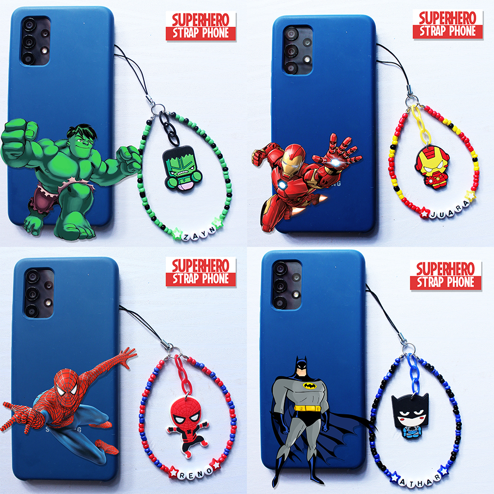 Gantungan hp Lucu Manik-manik Tali Ponsel Lanyard Pergelangan Tangan Free Custom Nama Phone Strap Beads Superhero Mr Nanas