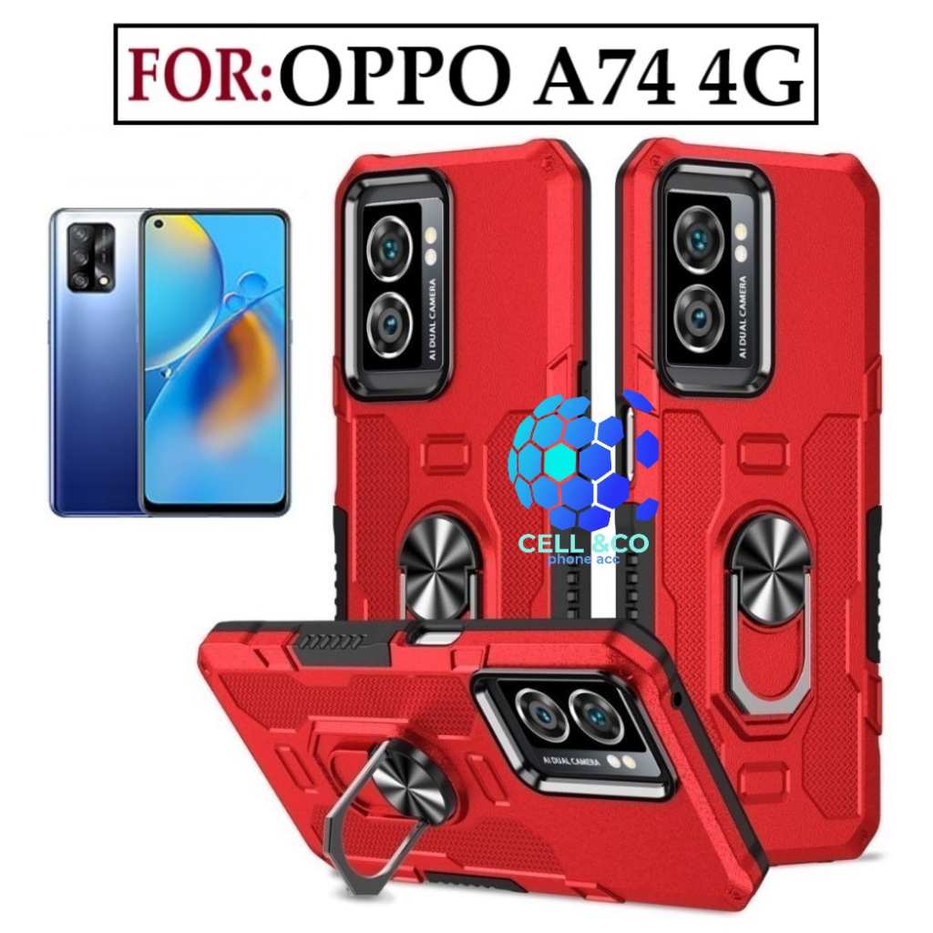 Case Armor OPPO A74 4G Iring Cincin Magnetic Kesing Hp Protect kamera Premium Hard Case Standing Robot Pelindung Kamera