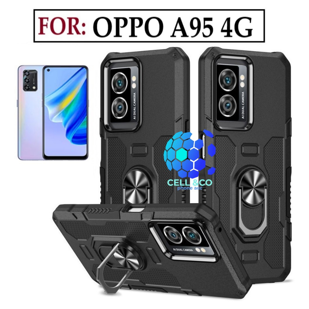 Case Armor OPPO A95 4G Iring Cincin Magnetic Kesing Hp Protect kamera Premium Hard Case Standing Robot Pelindung Kamera