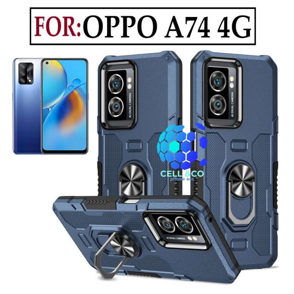 Case Armor OPPO A74 4G Iring Cincin Magnetic Kesing Hp Protect kamera Premium Hard Case Standing Robot Pelindung Kamera