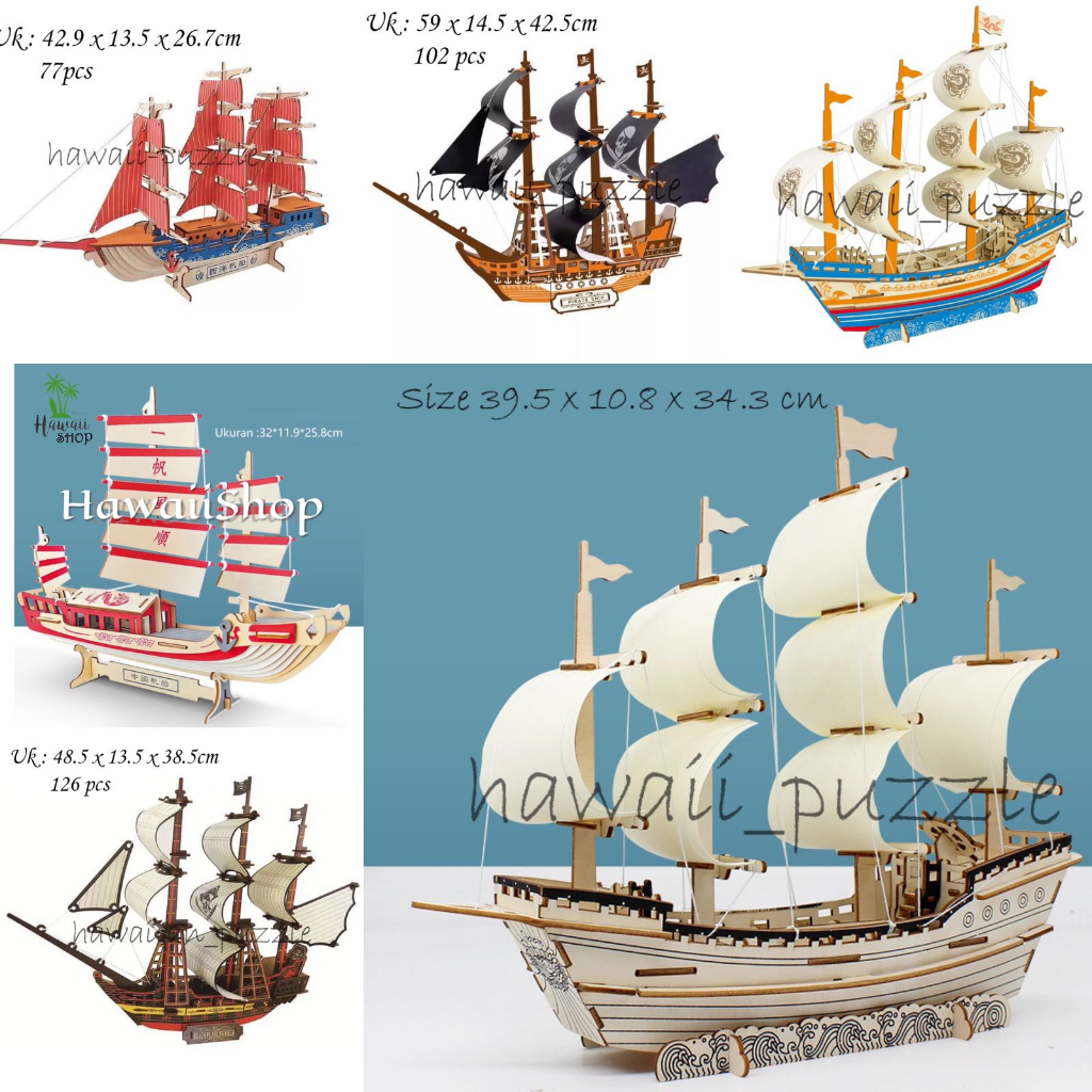 Puzzle 3D DIY bahan kayu model DYNASTI SHIP / kapal mainan puzzle edukasi anak (kado &amp; pajangan)