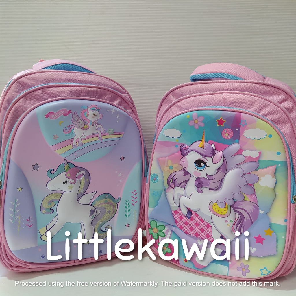 LK/Tas Ransel Sekolah Anak Perempuan Laki Laki Embos Hardcase Unicorn Mermaid Dinosaurus Ultraman 2 Kantong PAUD TK SD Import