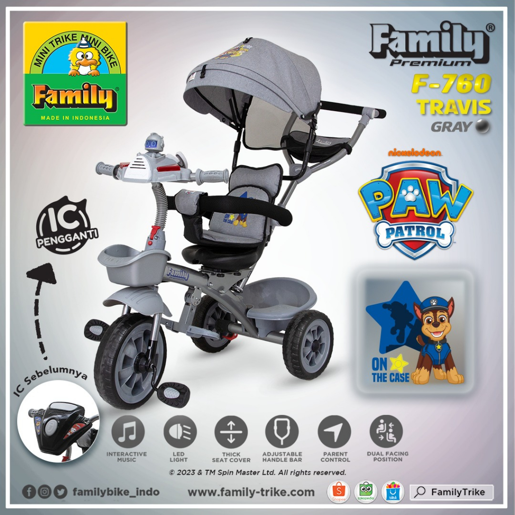 KHUSUS LUAR KOTA - Sepeda Roda Tiga Family Type 760 TRAVIS dengan Karakter Nickelodeon