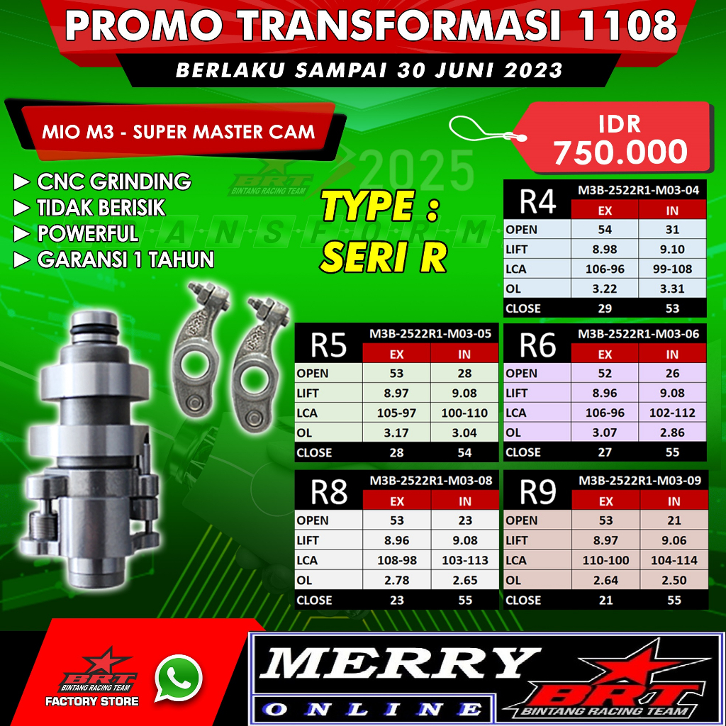 Promo 1106 1108 Super Master Cam BRT RRA Noken as Pelatuk Roller Mio M3 Fino 125 Soul GT 125