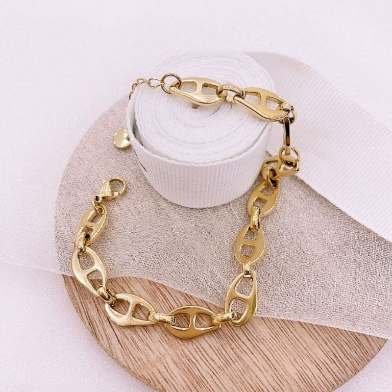 Gelang Titanium asli kilau mirip emas asli Premium Quality Anti karat anti alergi  Stainless steel ori branded band rantai tebal kilau Gk092