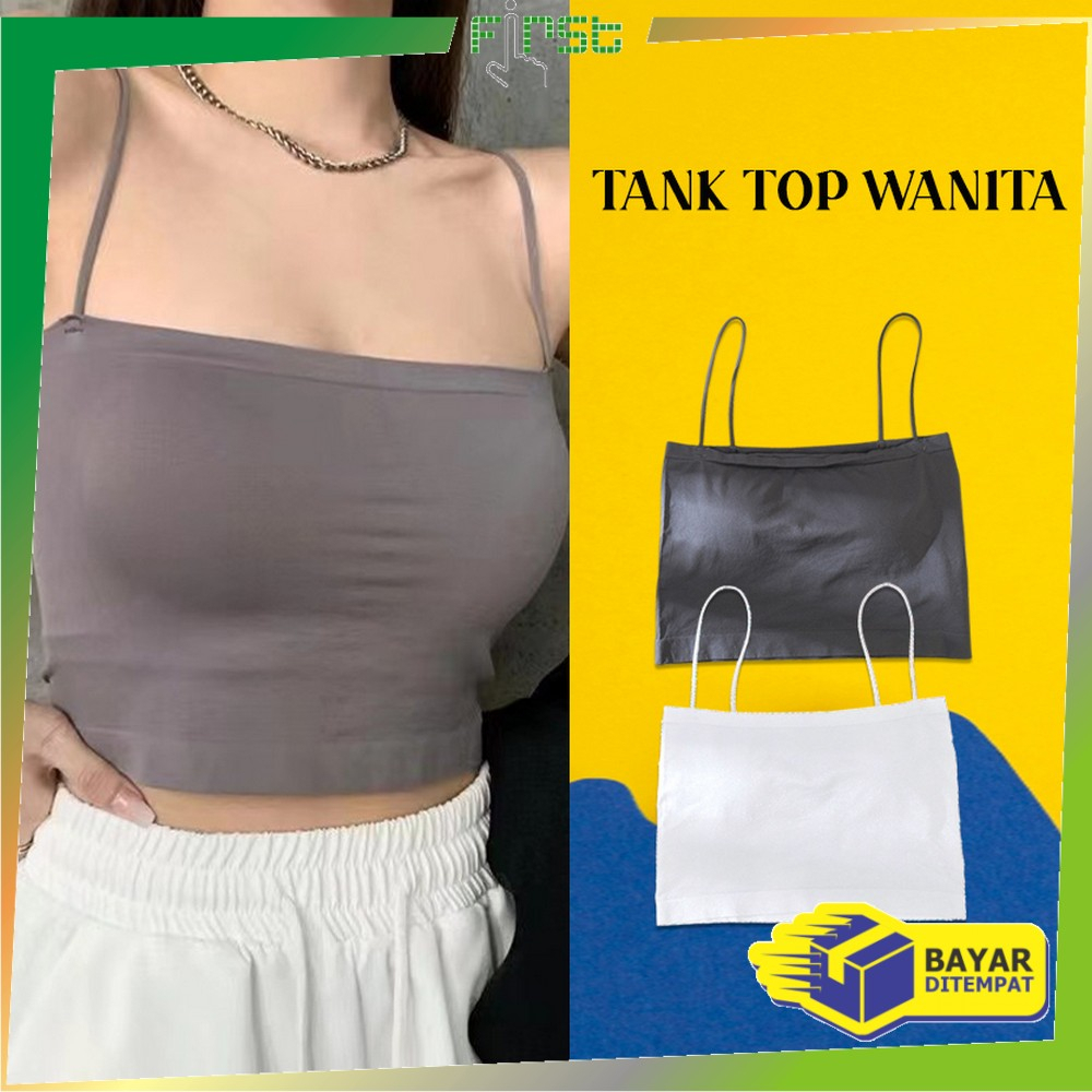 FH-P263 Tank Top Crop Tali Spagheti Tanpa Lengan Pakaian Dalam Polos Wanita / Basic Tanktop Sleevele