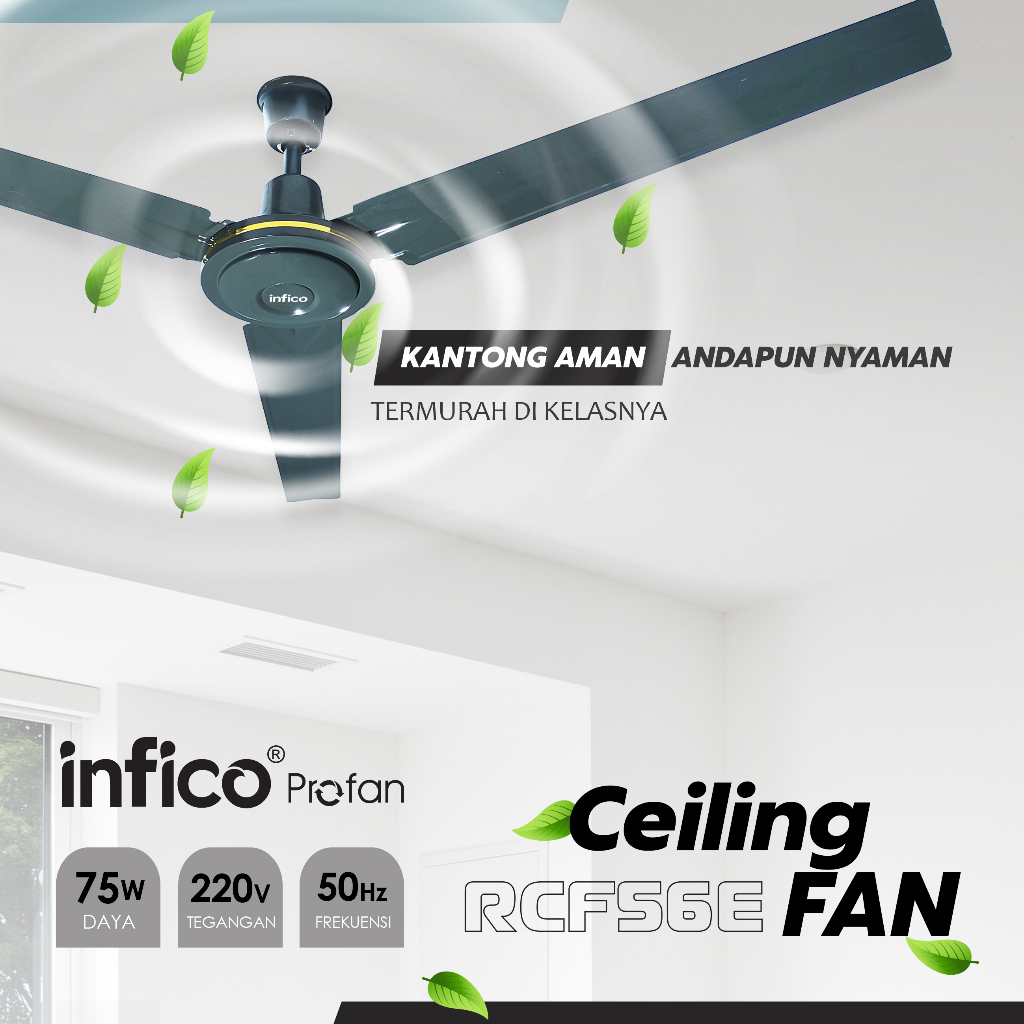 JAMIN ORI! KIPAS ANGIN GANTUNG 56&quot; 3 DAUN TORNADO FULL BESI 2 BEARING MOTOR TEMBAGA ASLI FRE BUBBLE+