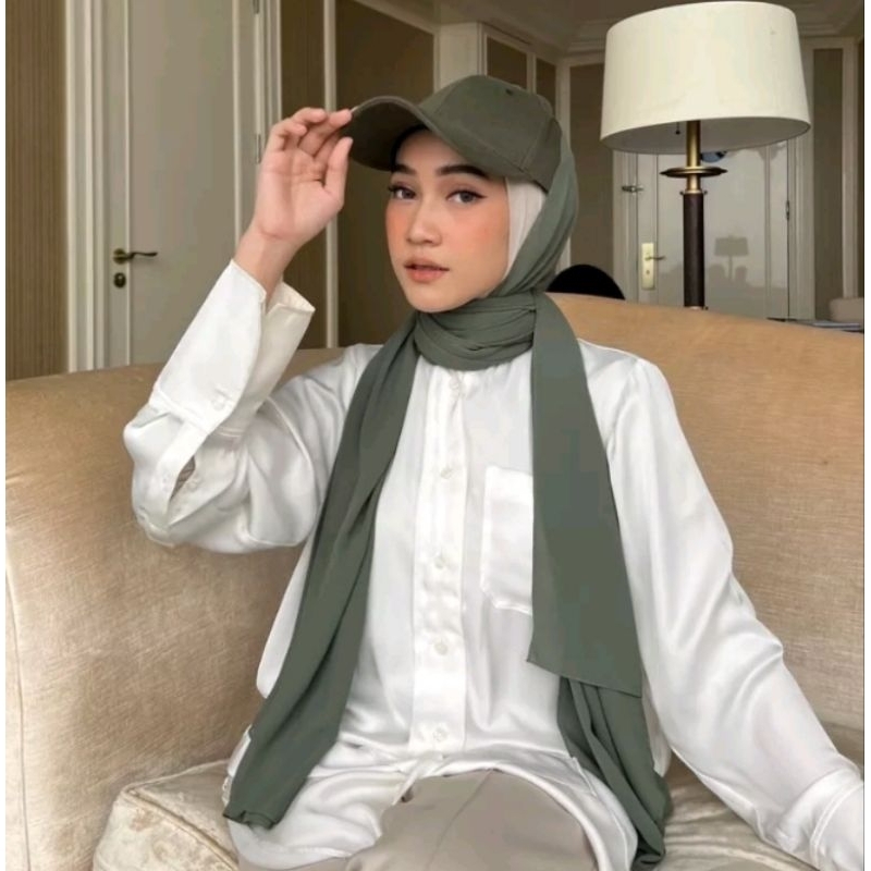 Gonegani Hijab Instant Topi Cap Melayu Shawl Army