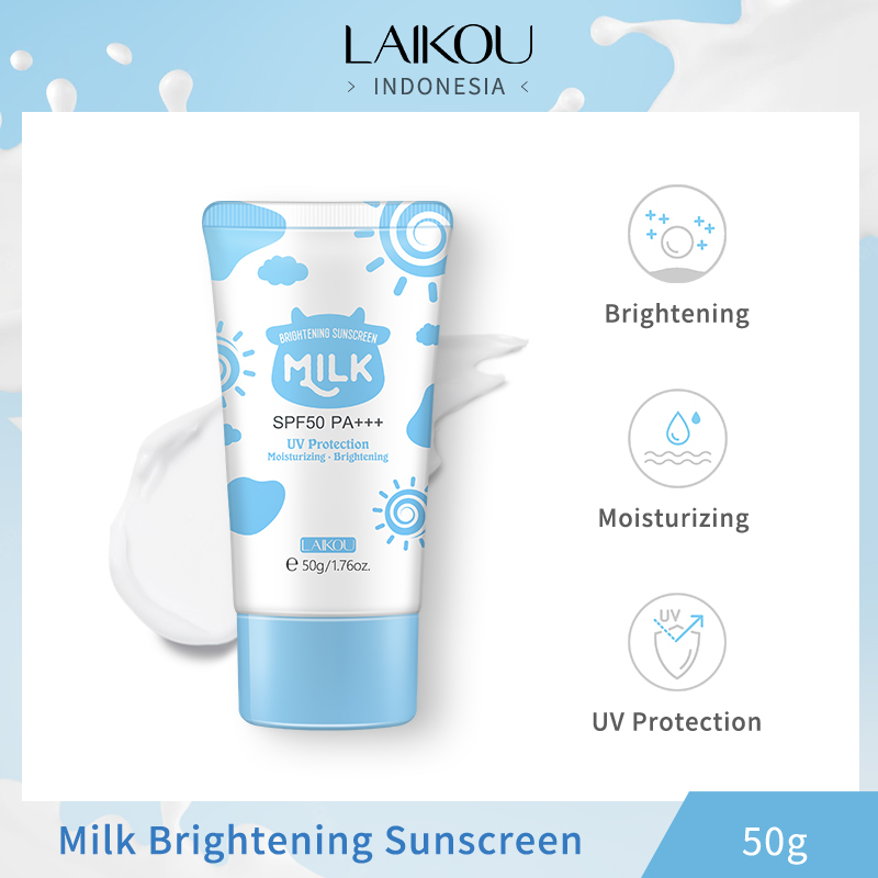 LAIKOU Milk Sunscreen Mencerahkan SPF50 PA+++ Sunblock Tahan Lama Sun Cream Tahan Air 50g