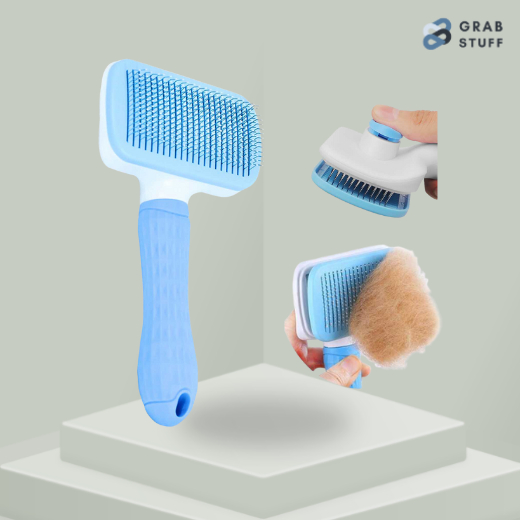 Sisir Rambut Bulu Binatang Peliharaan Hair Removal Grooming Comb dengan Tombol Otomatis / Sisir Kucing Anjing Pembersih Pengangkat Bulu Mati Rontok Panjang Pendek Sikat Kelinci Alat Grooming Murah Pet Brush / Sikat Bulu Hewan Bahan Stainless Steel Ringan