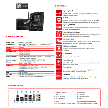 MSI PRO Z790 P WIFI DDR4 | Intel Z790 LGA 1700 DDR4 ATX