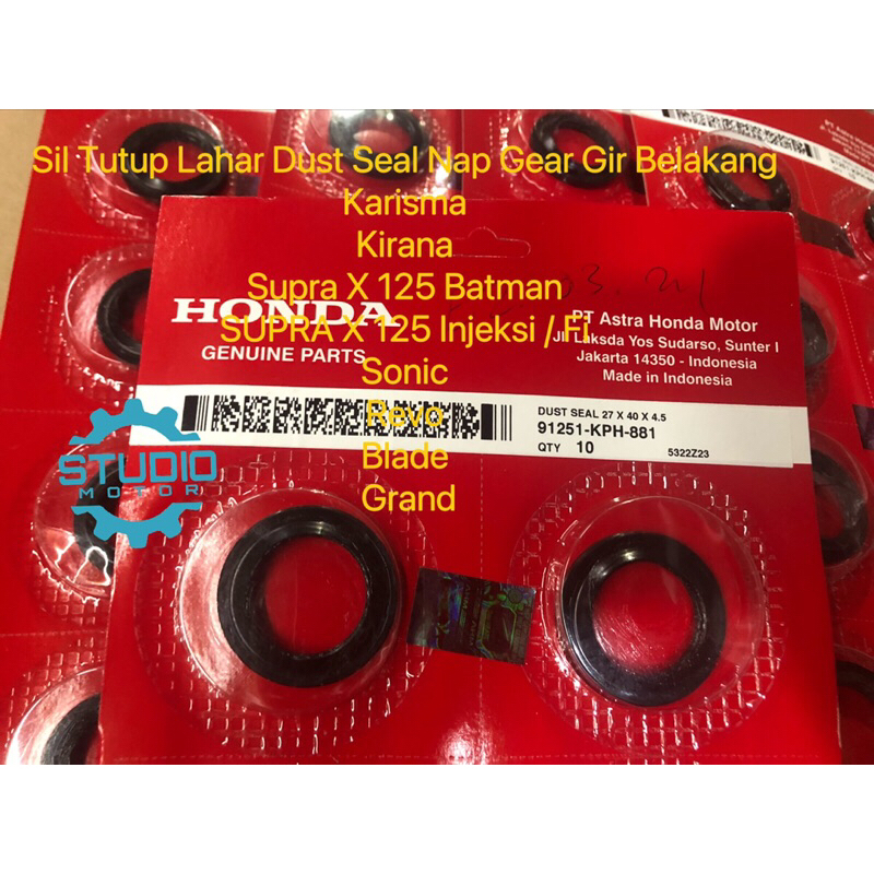 Sil Tutup Lahar Dust Seal Nap Gear Gir Belakang Karisma Kirana Supra X 125 Batman SUPRA X 125 Injeksi / Fi Sonic Revo Blade Grand 27X40X4.5 91251KPH881 Original Honda Ahm HGP