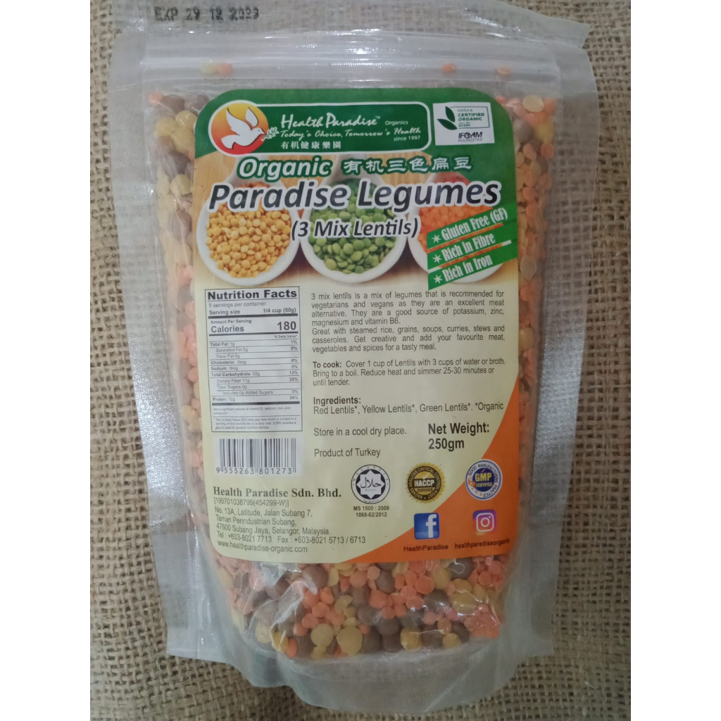 

Health Paradise Organic Legumes 3 Mix Lentils 250gr